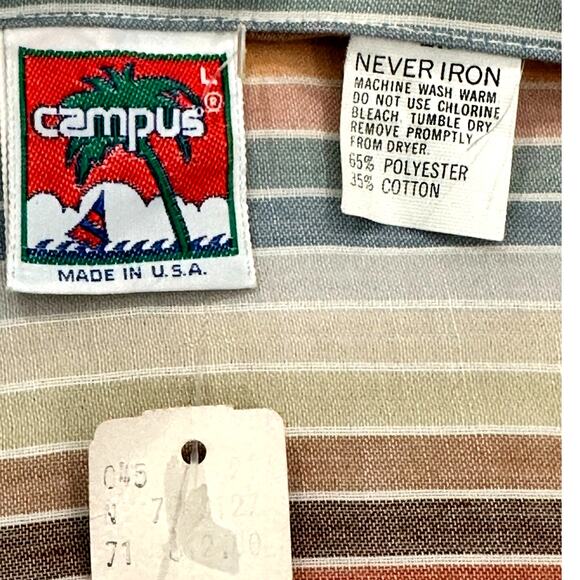 Campus Men’s Vintage New Old Stock Striped Size L Shirt Made in USA w/Tags - Picture 2 of 7